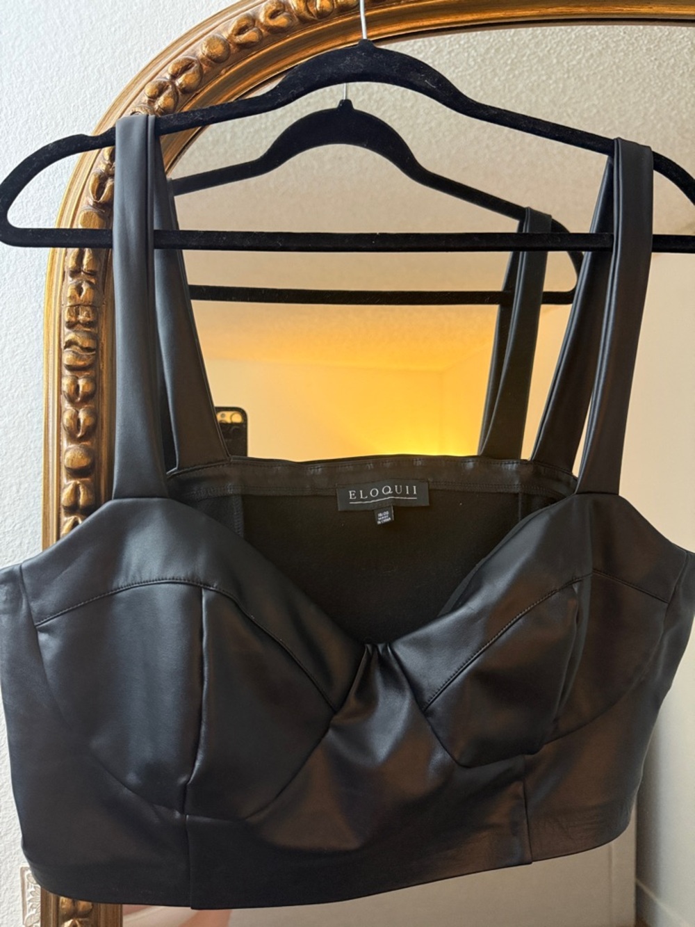 Eloquii Black Faux Leather Bustier Crop Top with Structured Cups size 18/20
